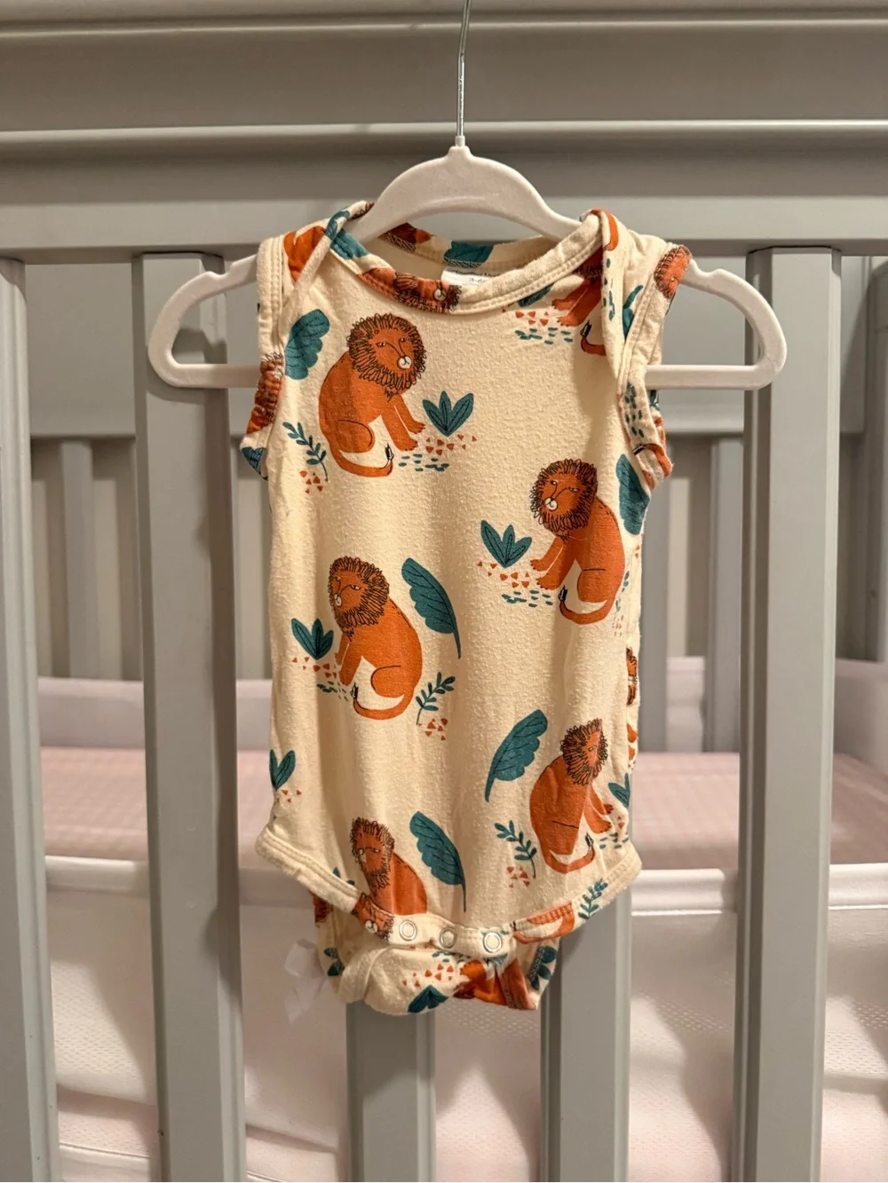Cream Lion Print Sleeveless Baby One-Piece